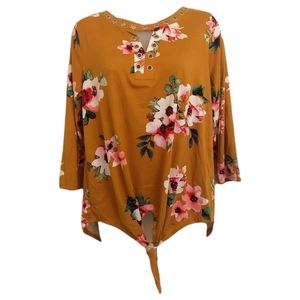 New York Laundry Women's Rust Orange/ Yellow Floral 3/4 Sleeve Top Size M